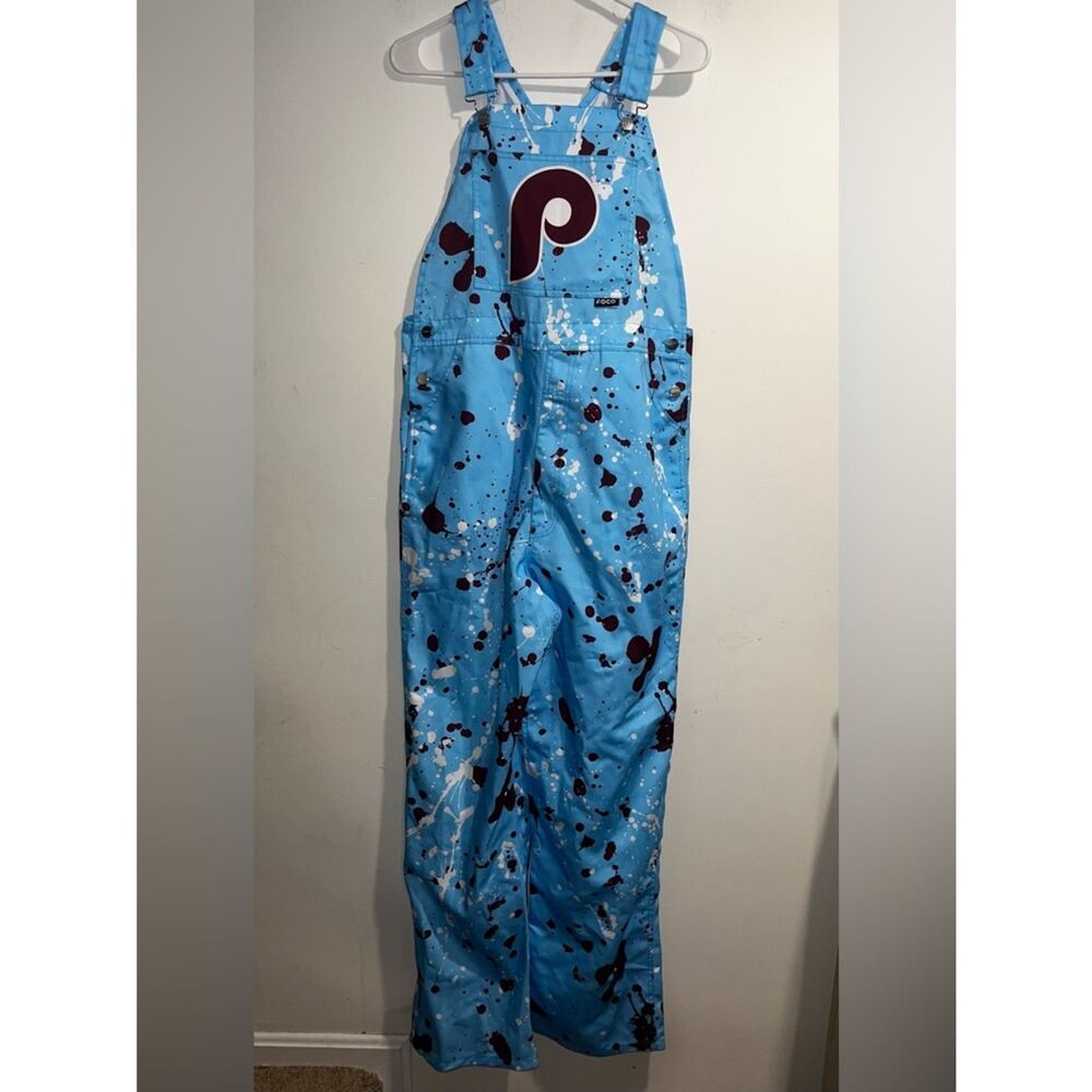 FOCO Philadelphia Phillies Womens Powder Blue Paint Splatter Bib Overalls